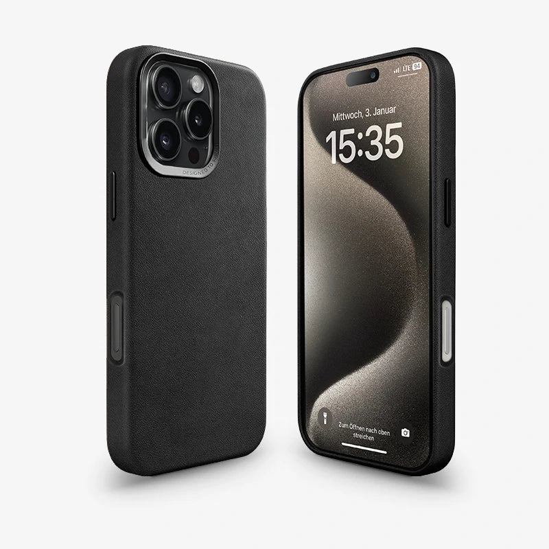 Étui en cuir noir pour iPhone 16 Pro Magsafe