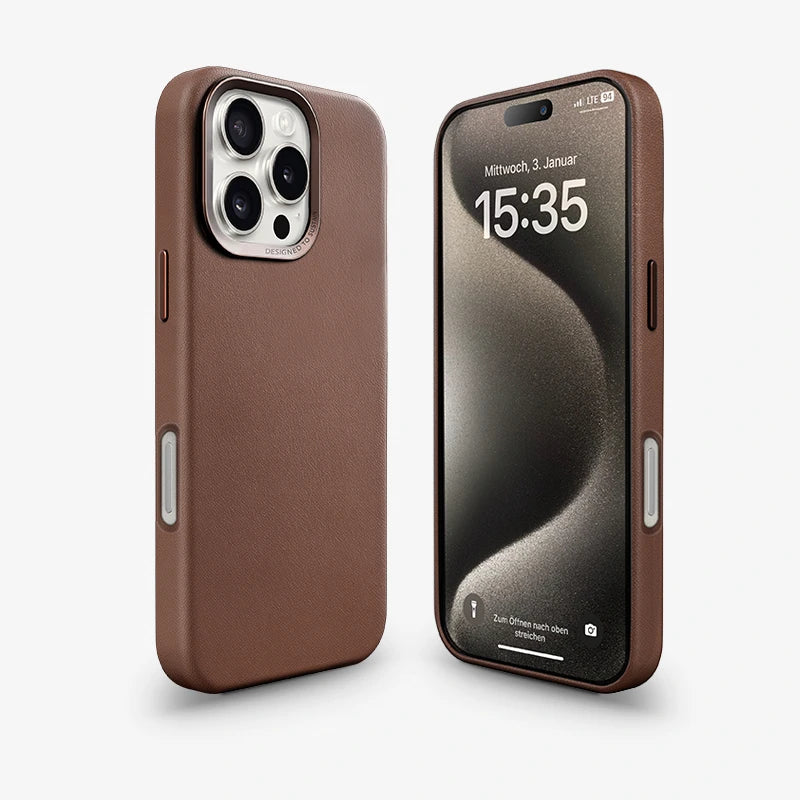 Étui en cuir brun pour iPhone 16 Pro Magsafe