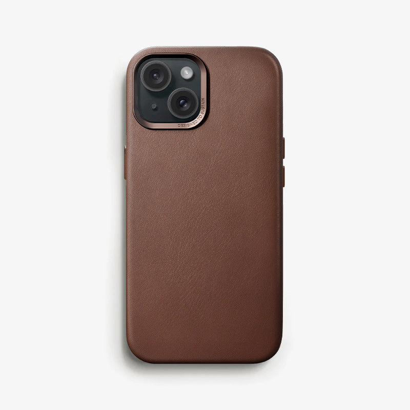 Étui en cuir végétalien brun pour iPhone 13