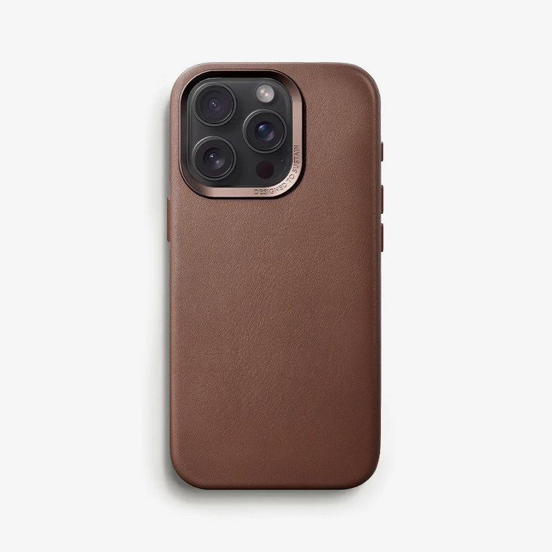 Étui en cuir végétalien brun pour iPhone 15 Pro