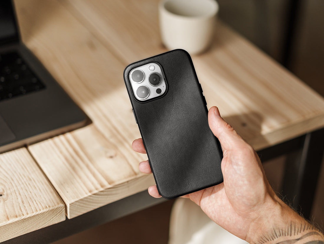Etui en cuir végétalien pour iPhone 15