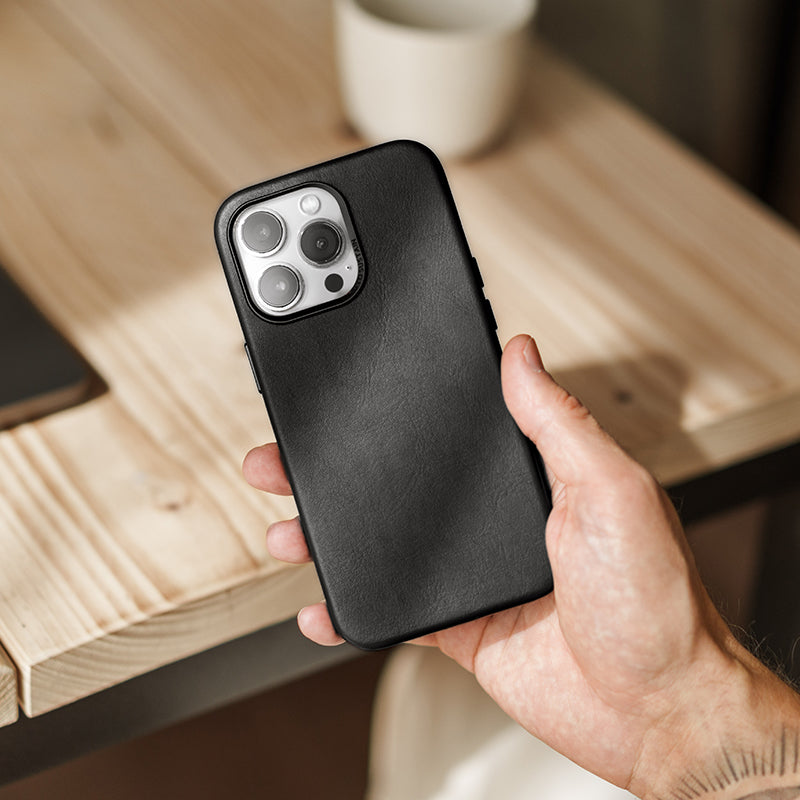 Etui en cuir végétalien pour iPhone 15