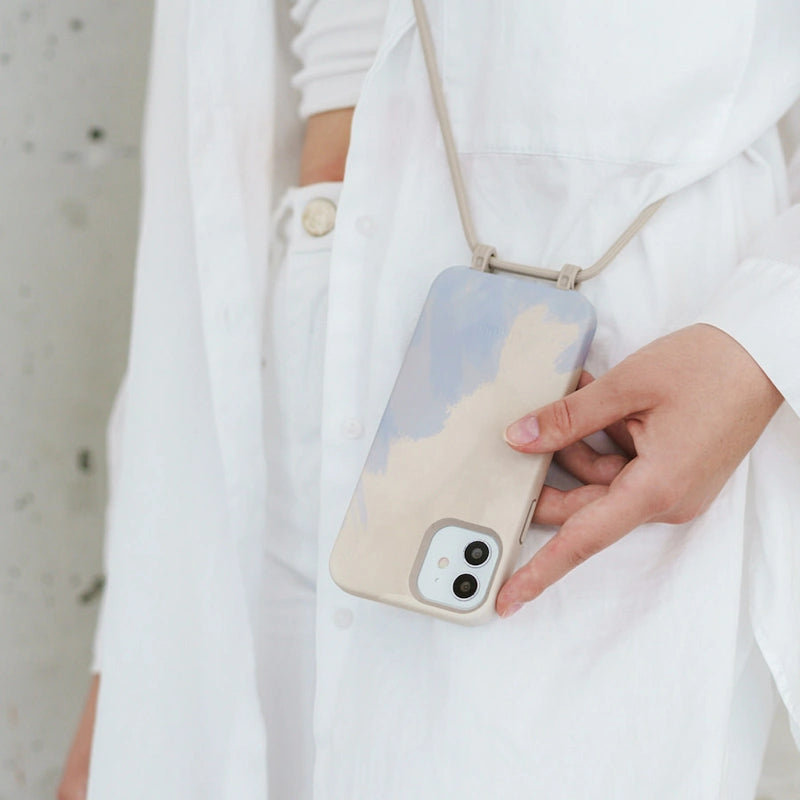 IPhone 14 Plus Coque Cordon détachable Beige Bleu