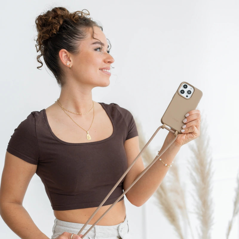 IPhone 15 Pro Max Chaîne pour téléphone portable détachable Taupe Marron