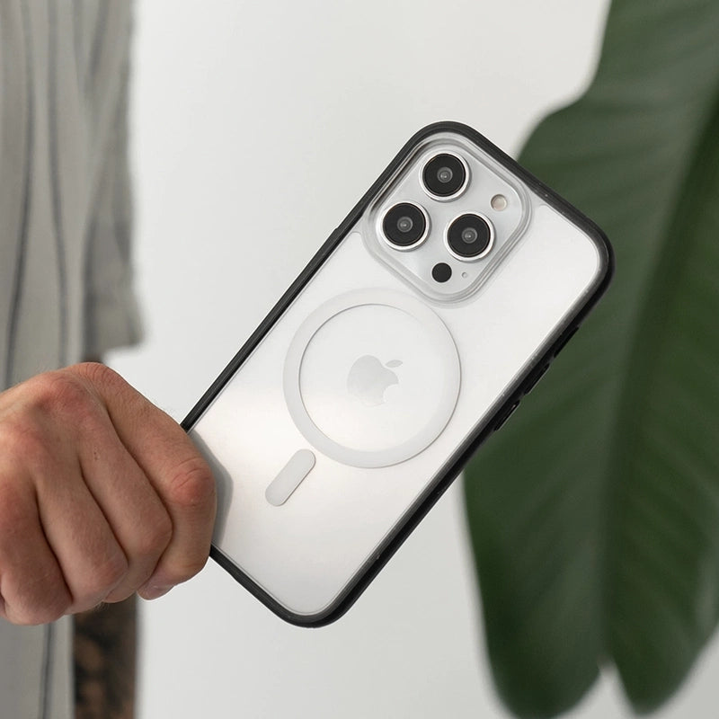 Coque transparent MagSafe pour Iphone 15 Pro, noir/clair