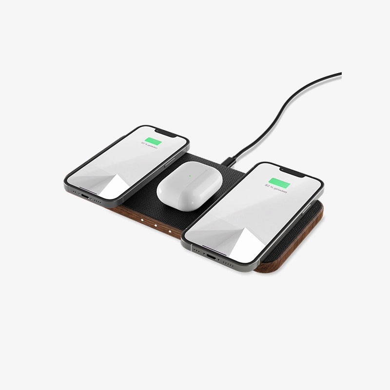 Station de charge inductive en bois pour 3 appareils