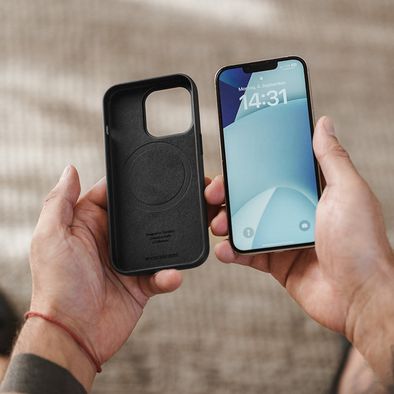 Etui en cuir végétalien pour iPhone 15
