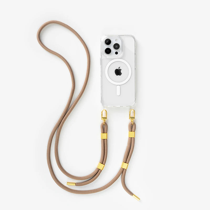 iPhone 16 Pro Chaîne de téléphone portable Clear Case Taupe Gold