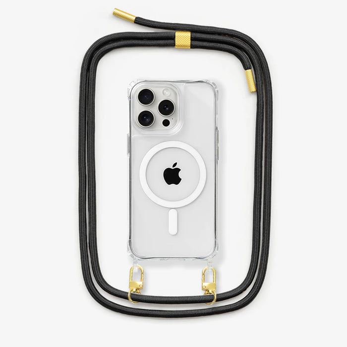 Woodcessories - Coque avec Cordon transparent - iPhone 16 Pro - MagSafe - Noir/Or