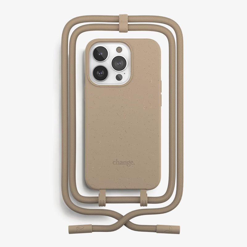 Coque iPhone 14 Pro Max avec Cordon détachable - Taupe - Woodcessories