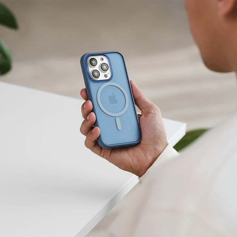 Clear Case Bleu mat iPhone 15 Pro + boutons de couleur