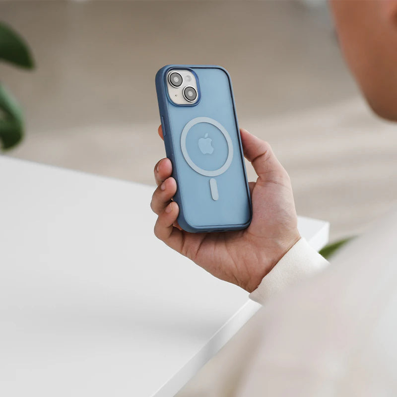 Clear Case Bleu mat iPhone 15 + boutons de couleur