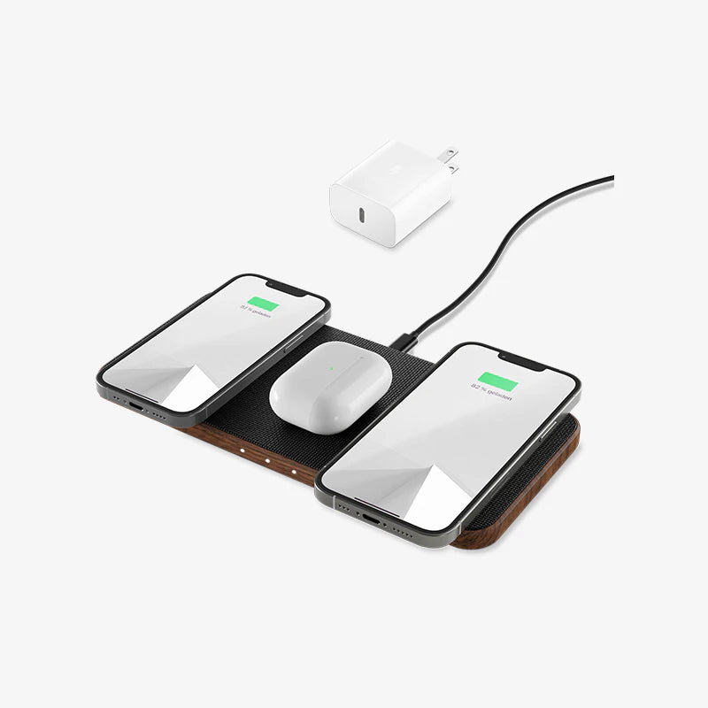 Station de charge inductive en bois pour 3 appareils