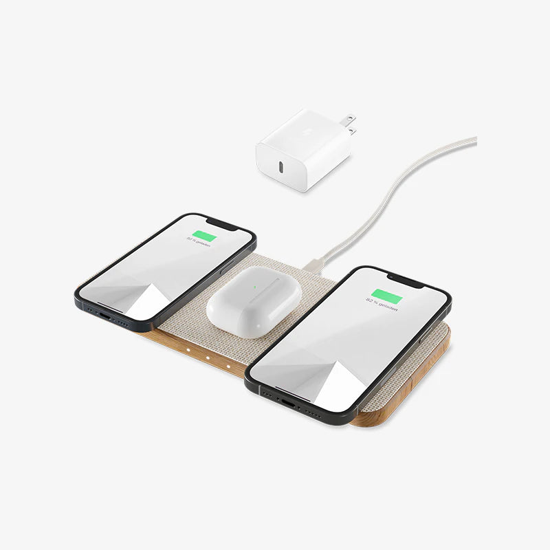 Station de charge inductive en bois pour 3 appareils
