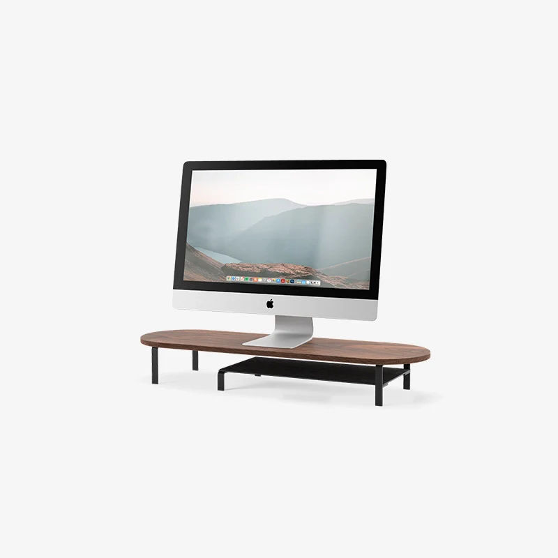 Support d'écran avec étagère en bois