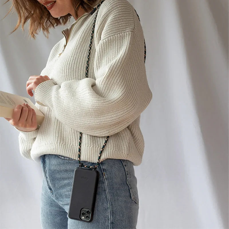 Chaîne pour téléphone portable iPhone 12 Pro amovible Noir