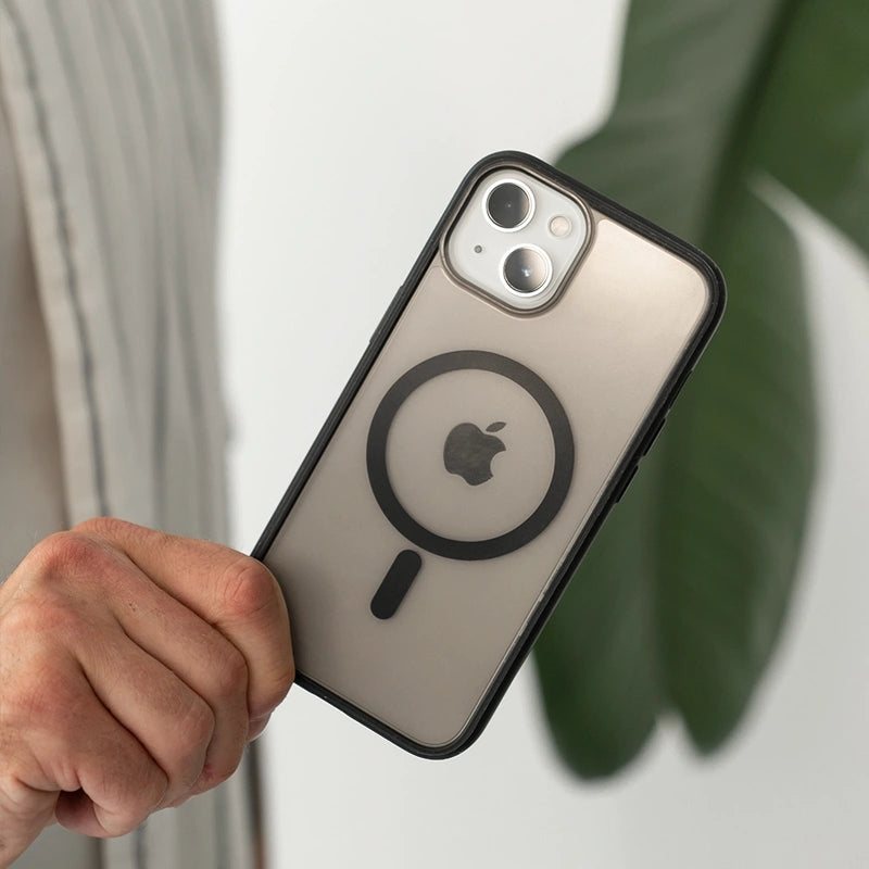 Cqoue transparente MagSafe pour Iphone 15 plus noir/ mat