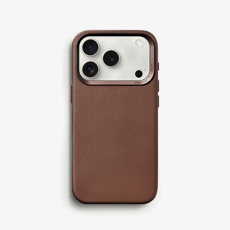 Étui en cuir végétalien brun pour iPhone 17 Pro