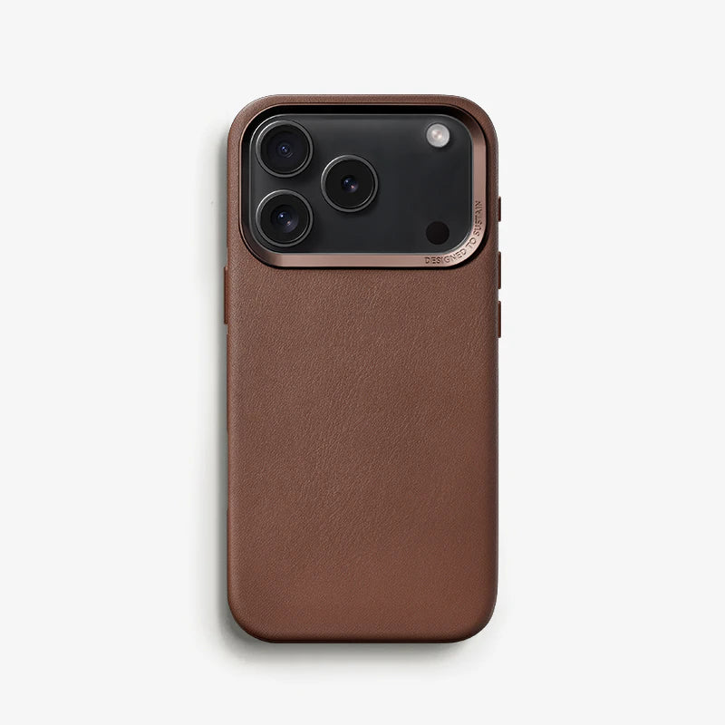 Étui en cuir végétalien brun pour iPhone 17 Pro