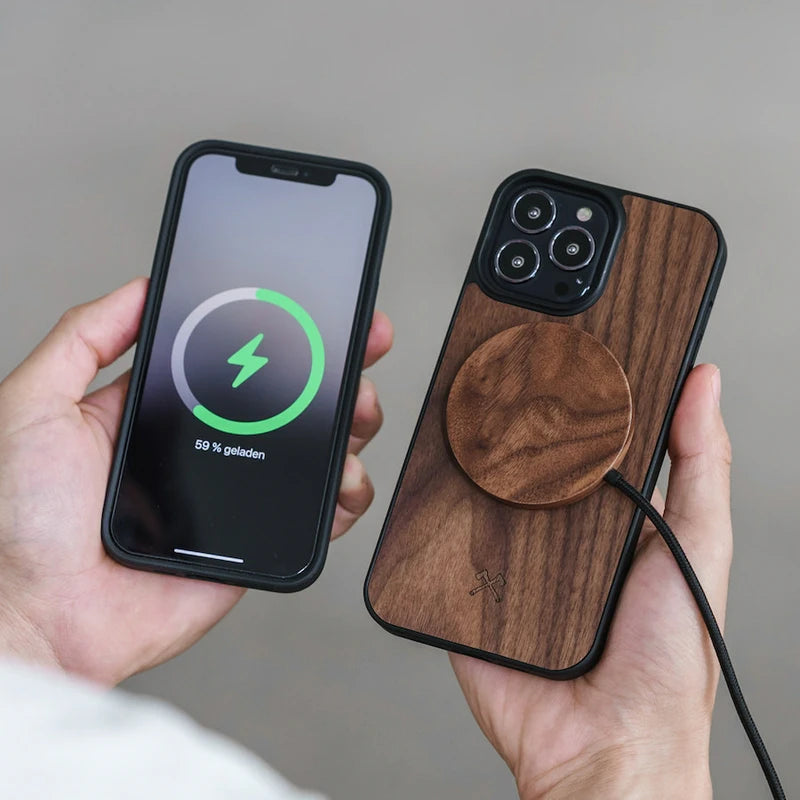 Chargeur sans fil en bois pour iPhone compatible MagSafe + Support ver